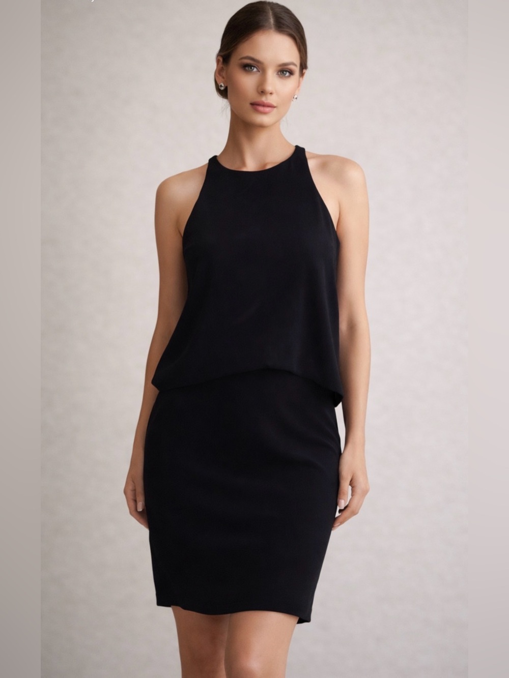 Cynthia Rowley women’s Black Halter Layered Sheath Dress 100% silk